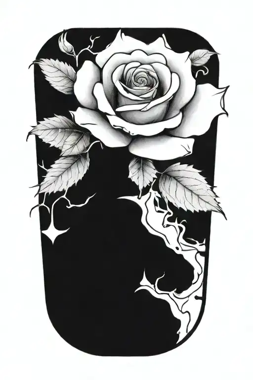 A tattoo design of a black and red rose growing out of a pile of waste tattoo design idea