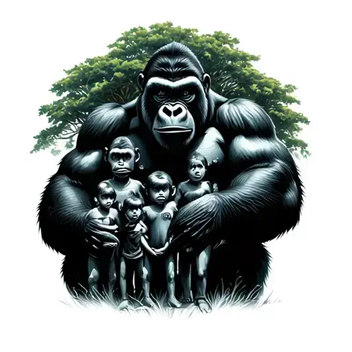 cyber gorilla with his family tree tattoo design idea