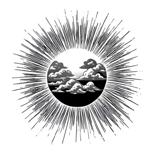 Clouds And Sun Rays tattoo design idea