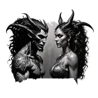 demon man with a demon woman tattoo design idea