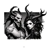 demon man with a demon woman tattoo design idea