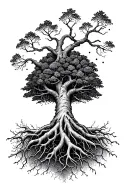 yggdrasil tree, long roots and branches tattoo design idea