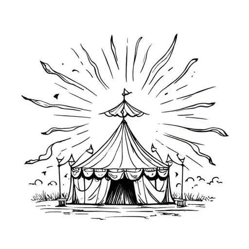circus tent with a sun rising tattoo design idea