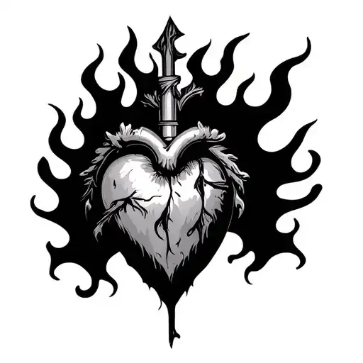 sacred heart with flames tattoo design idea