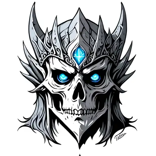 the lich king whit blue eyes tattoo design idea