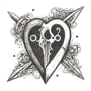 A heart with a keyhole in the center, a Knife as the key unlocking symbolizing betrayal tattoo design idea