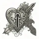 A heart with a keyhole in the center, a Knife as the key unlocking symbolizing betrayal tattoo design idea