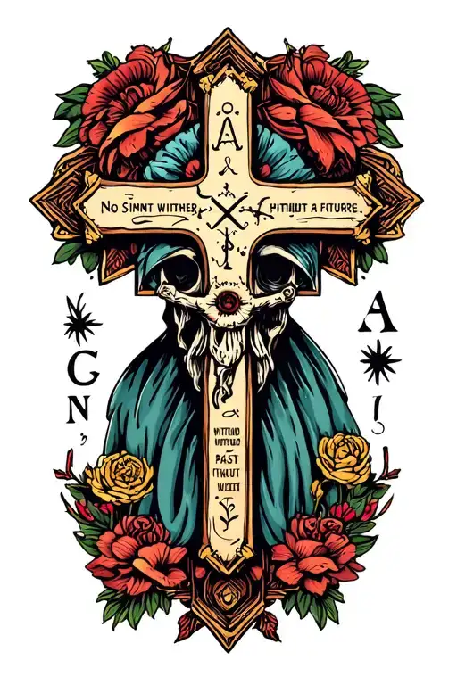 no saint without a a past no sinner without a future, cross tattoo design idea