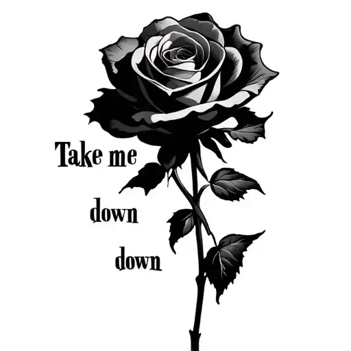 "Take me down" Depeche mode rose with Take me down text next to it tattoo design idea
