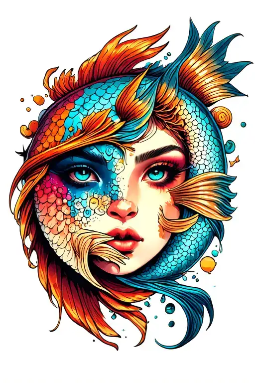 Pisces good vs evil girly pop art tattoo design idea