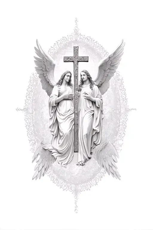 Christian mandala cross  angels tattoo design idea