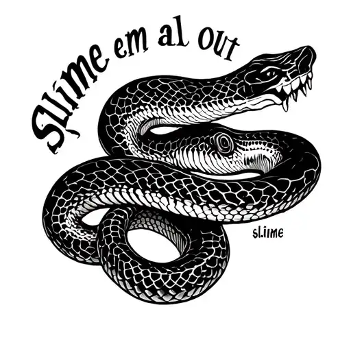 scary snake with words that say slime em all out in a slimey font  tattoo design idea