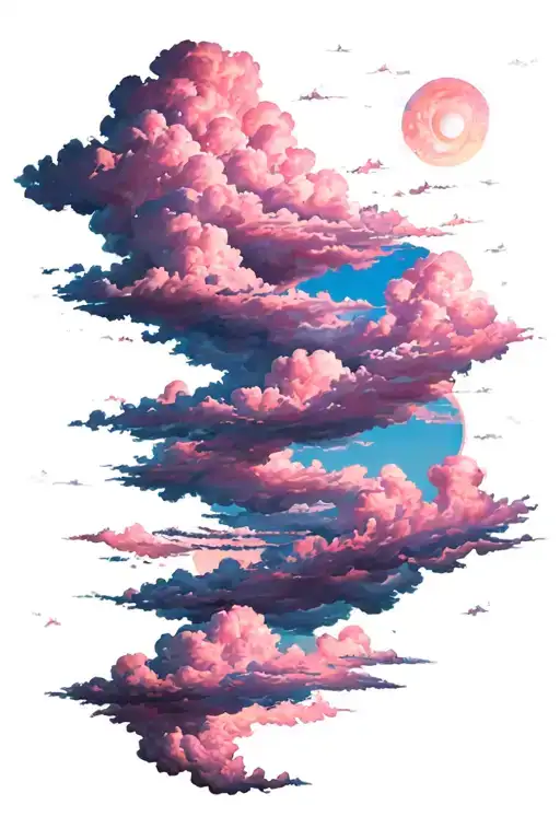 pink sky and clouds surrounding tattoo design idea