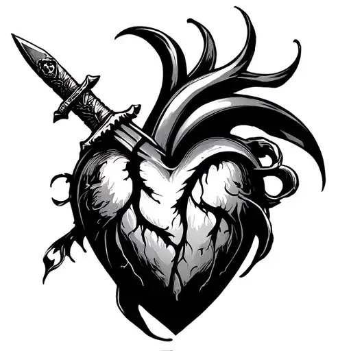 black heart with Japanese dagger tattoo design idea