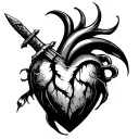 black heart with Japanese dagger tattoo design idea