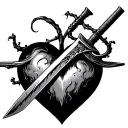 black heart with Japanese dagger tattoo design idea