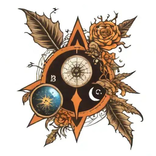 compass, lunar cycle, dna, tree, root, sun, clock tattoo design idea