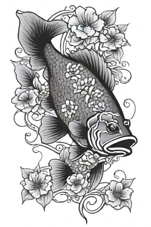 bass fish with ojibwe flowers tattoo design idea