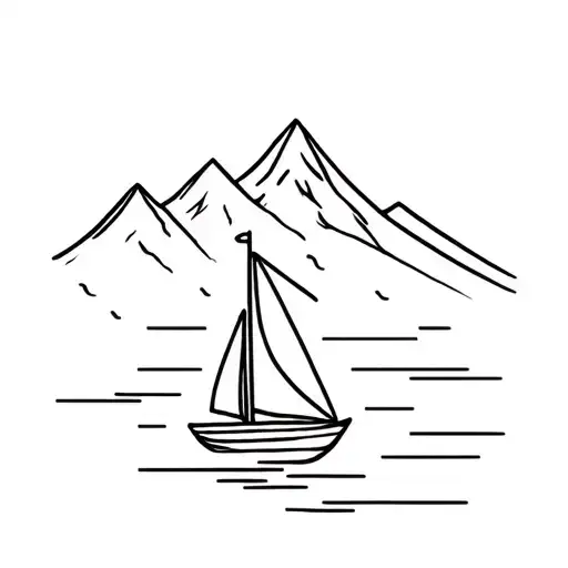 mountain and sailboat tattoo design idea