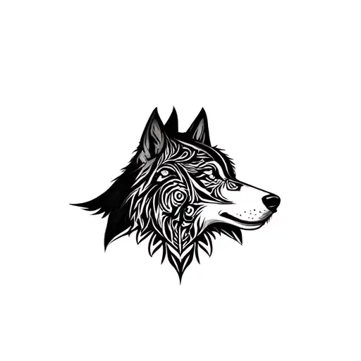 three wolves facing front view tattoo design idea