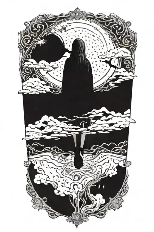 heaven opening her coat to reveal hidden galaxies tattoo design idea