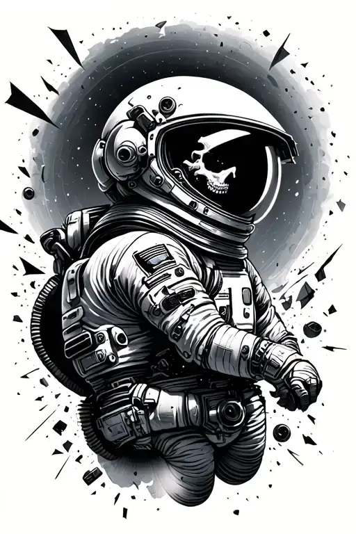 Dead astronaut floating with shattered helmet tattoo design idea