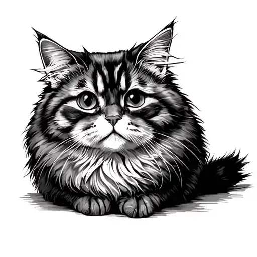 fat fluffy cat tattoo design idea