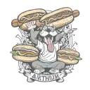 the name Arthur written surrounded by cartoon hot dogs tattoo design idea