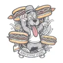 the name Arthur written surrounded by cartoon hot dogs tattoo design idea