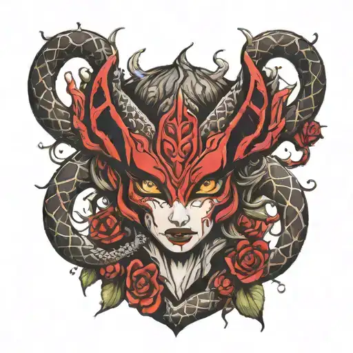 snake eye bdsm blood tree female devil tattoo design idea