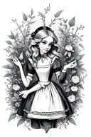 dark alice in wonderland scene tattoo design idea