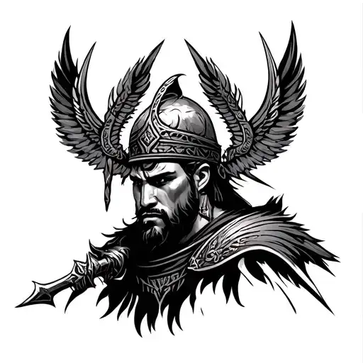 croatian slavic warrior, just a  outline, black infill, front facing tattoo design idea