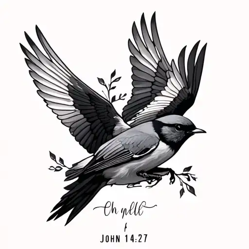 "John 14:27" Two flying robins tattoo design idea