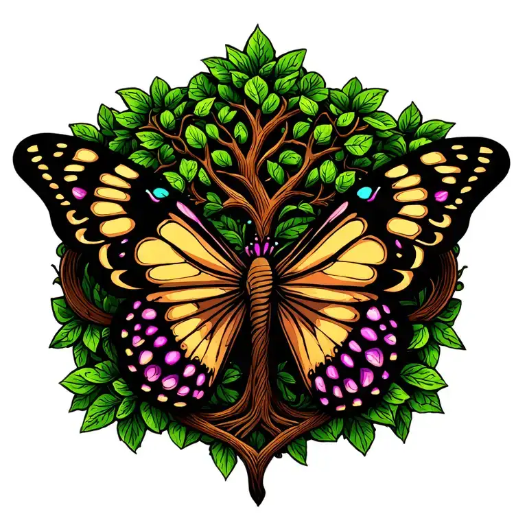Butterfly Tramp Stamp, no background, Celtic tree of life tattoo design idea