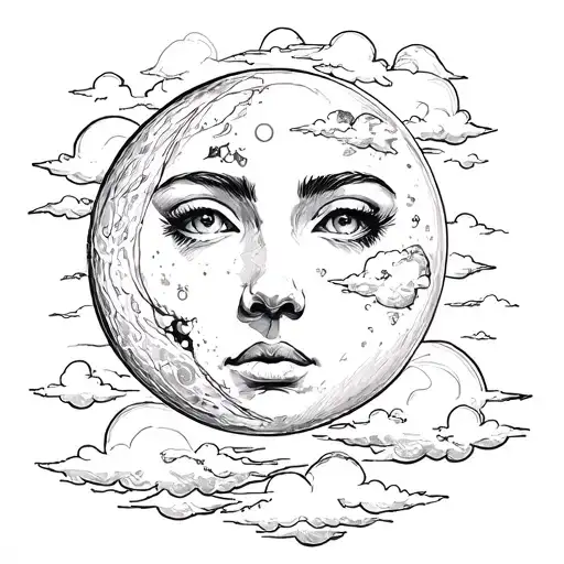FACE MOON WITH CLOUDS tattoo design idea