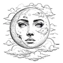 FACE MOON WITH CLOUDS tattoo design idea