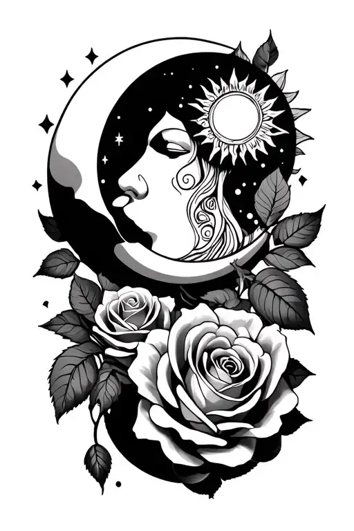 roses sun and moon Gemini tattoo design idea
