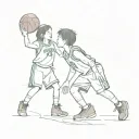 girl & boy playing basketball, simple design, girl wearing  #8 jersey and boy wearing #24 jersey. facing each other tattoo design idea