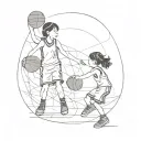 girl & boy playing basketball, simple design, girl wearing  #8 jersey and boy wearing #24 jersey. facing each other tattoo design idea