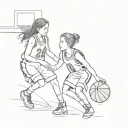 girl & boy playing basketball, simple design, girl wearing  #8 jersey and boy wearing #24 jersey. facing each other tattoo design idea