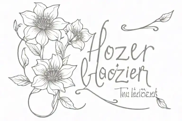 hozier lyrics incorporated within flowers tattoo design idea