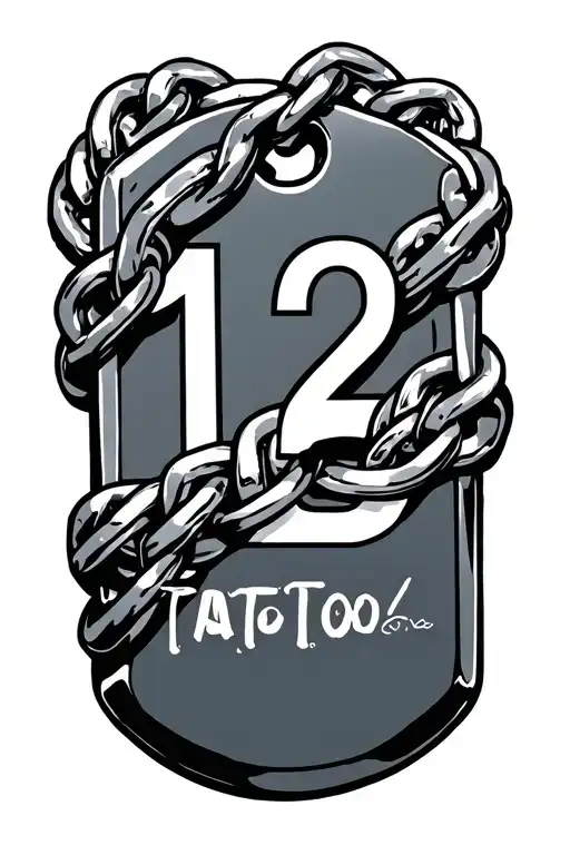 dog tag chain wrapped around number  12 tattoo design idea