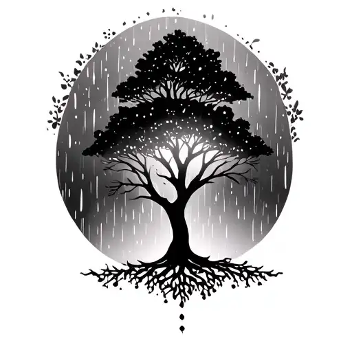 Tree of life with words saying ‘life isn’t about waiting for the storm to pass, it’s about learning to dance in the rain tattoo design idea