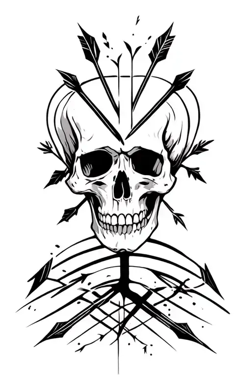 Memento Mori with arrows pointing backards tattoo design idea