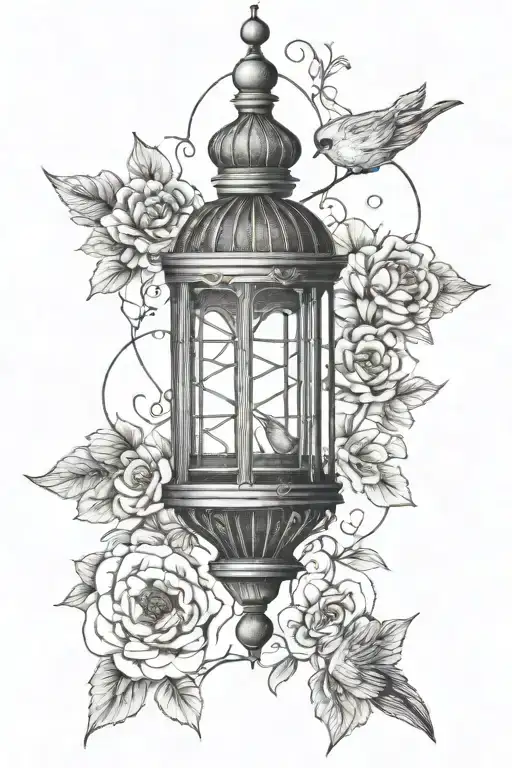 vintage bird cage tattoo design idea
