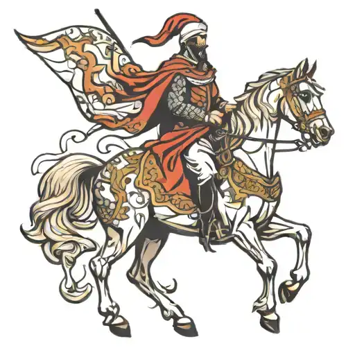 arabian knight on horse galloping profile tattoo design idea