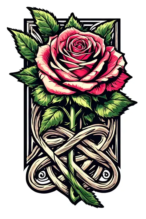 long stem rose with twisted Celtic knot stem tattoo design idea