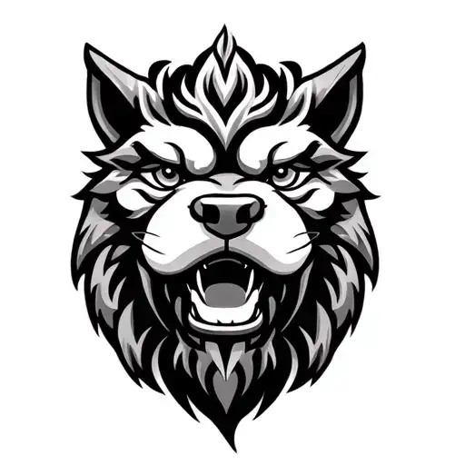 traditional foo dog head tattoo design idea