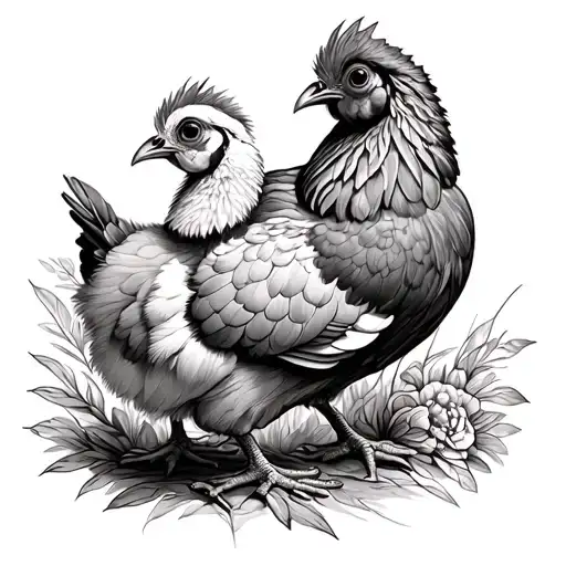 hen & chick tattoo design idea