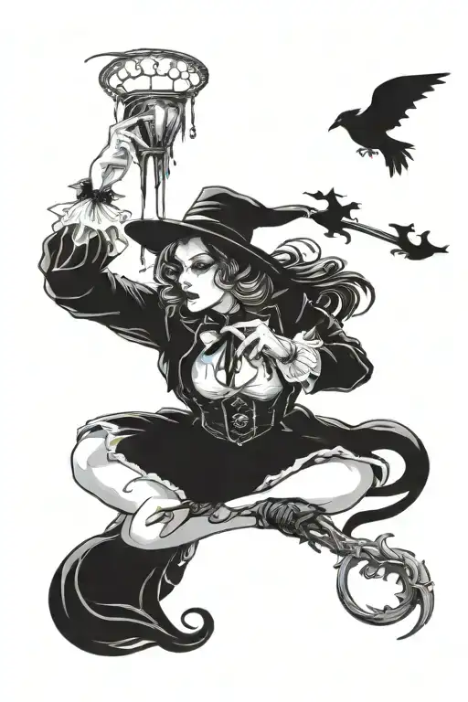 fighting all-powerful woman magician tattoo design idea
